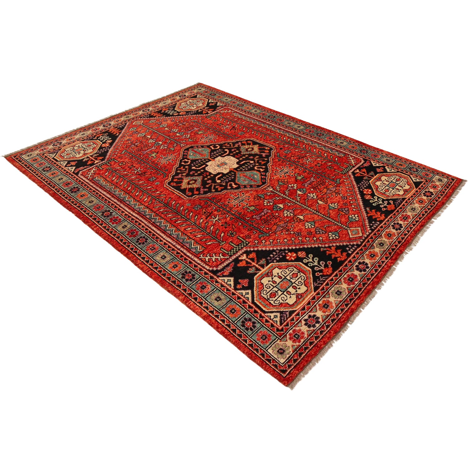 Shirazi Area Rug Handmade Red Medallion 7x10 ft