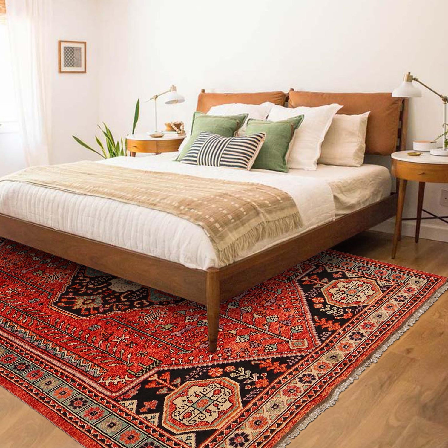 Shirazi Area Rug Handmade Red Medallion 7x10 ft