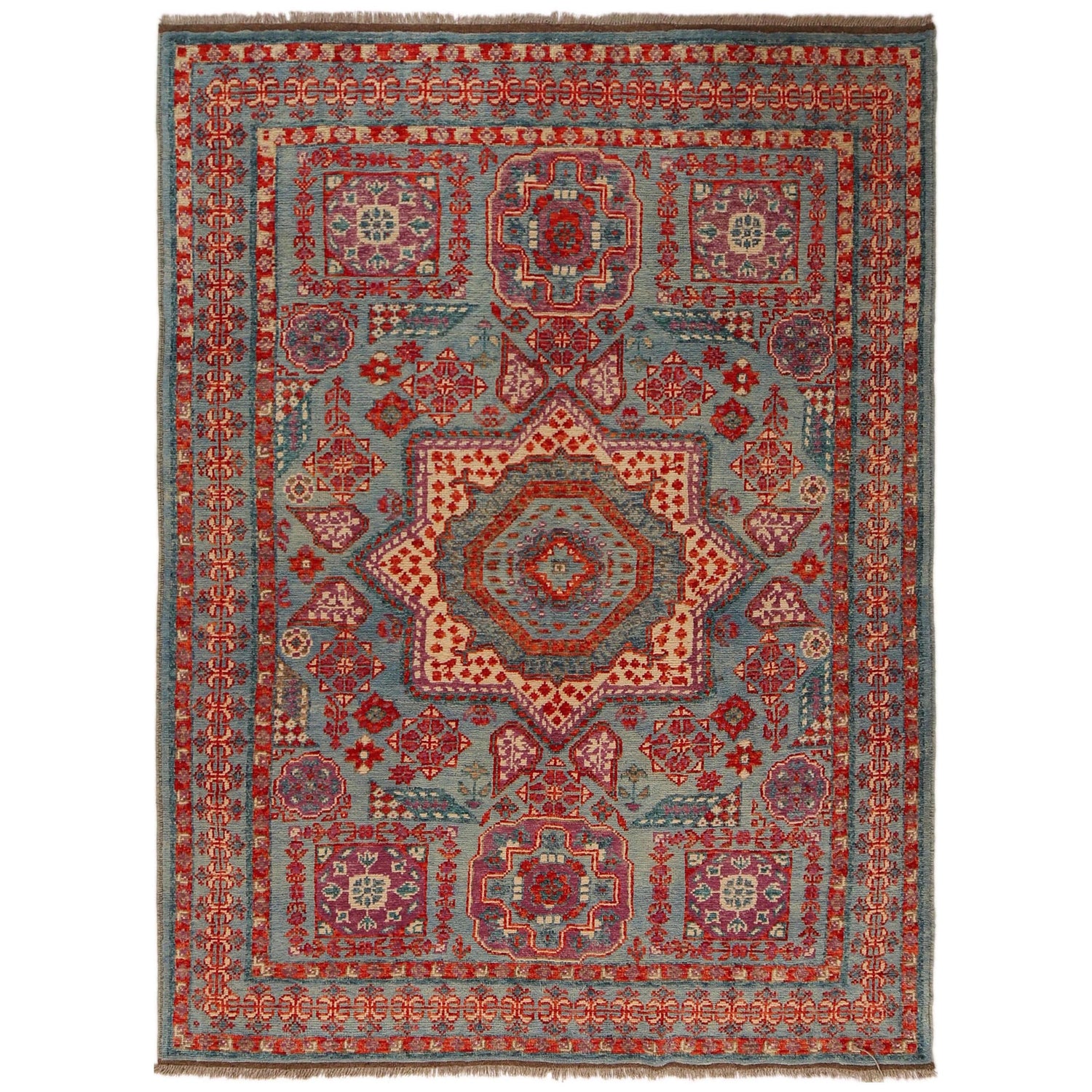 Mamluk Area Rug Handmade Blue Medallion 5x8 ft