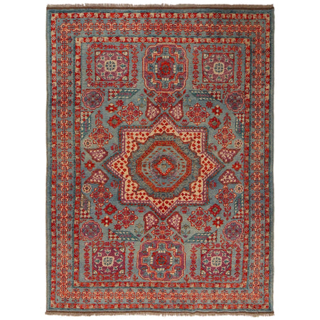 Mamluk Area Rug Handmade Blue Medallion 5x8 ft