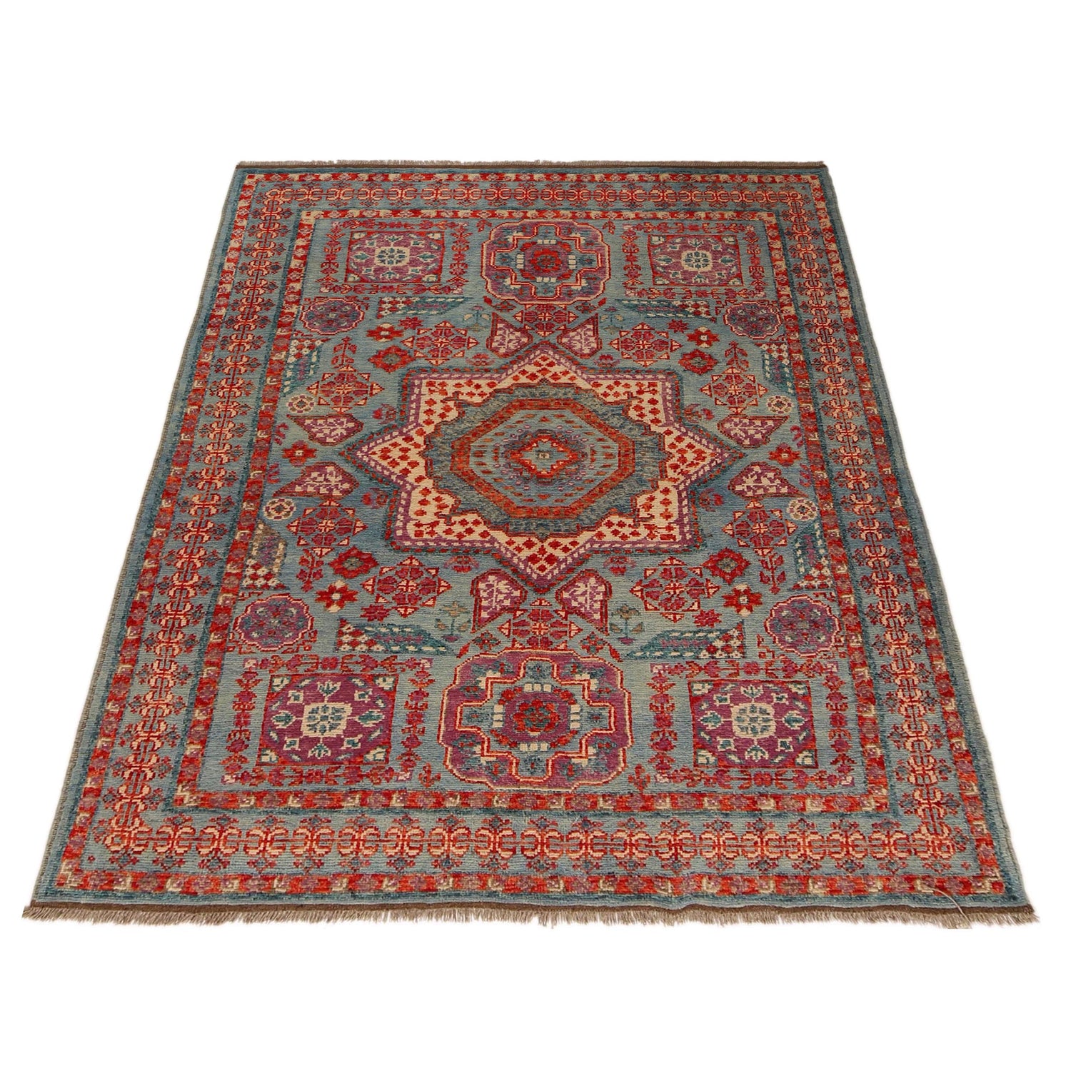 Mamluk Area Rug Handmade Blue Medallion 5x8 ft