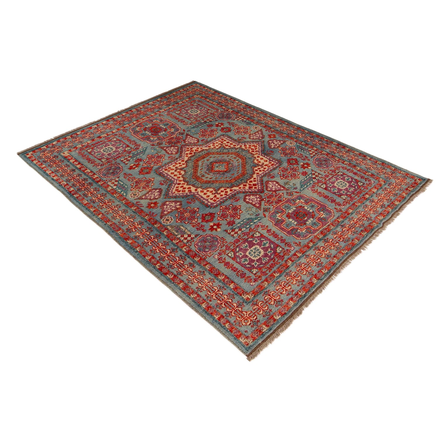 Mamluk Area Rug Handmade Blue Medallion 5x8 ft
