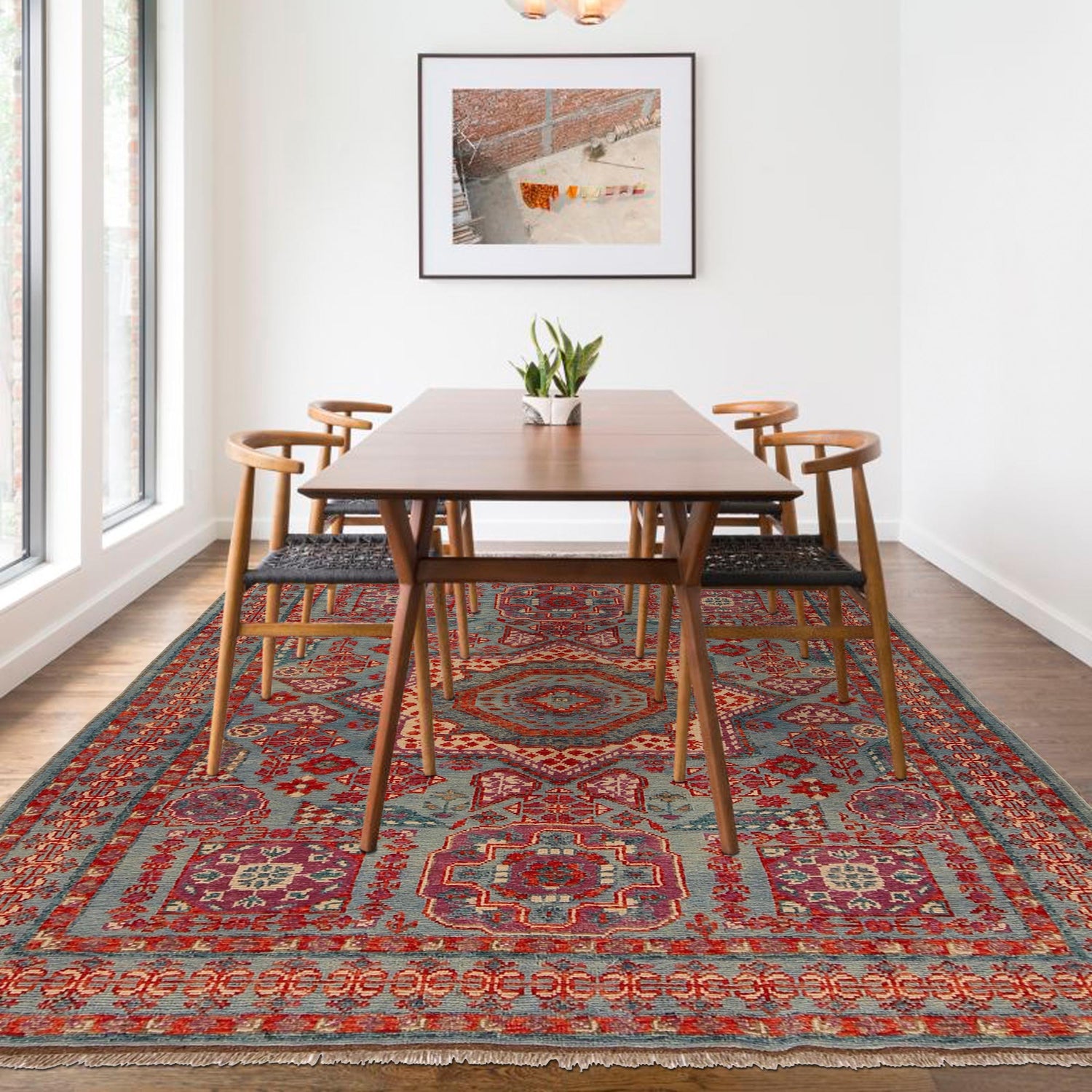 Mamluk Area Rug Handmade Blue Medallion 5x8 ft
