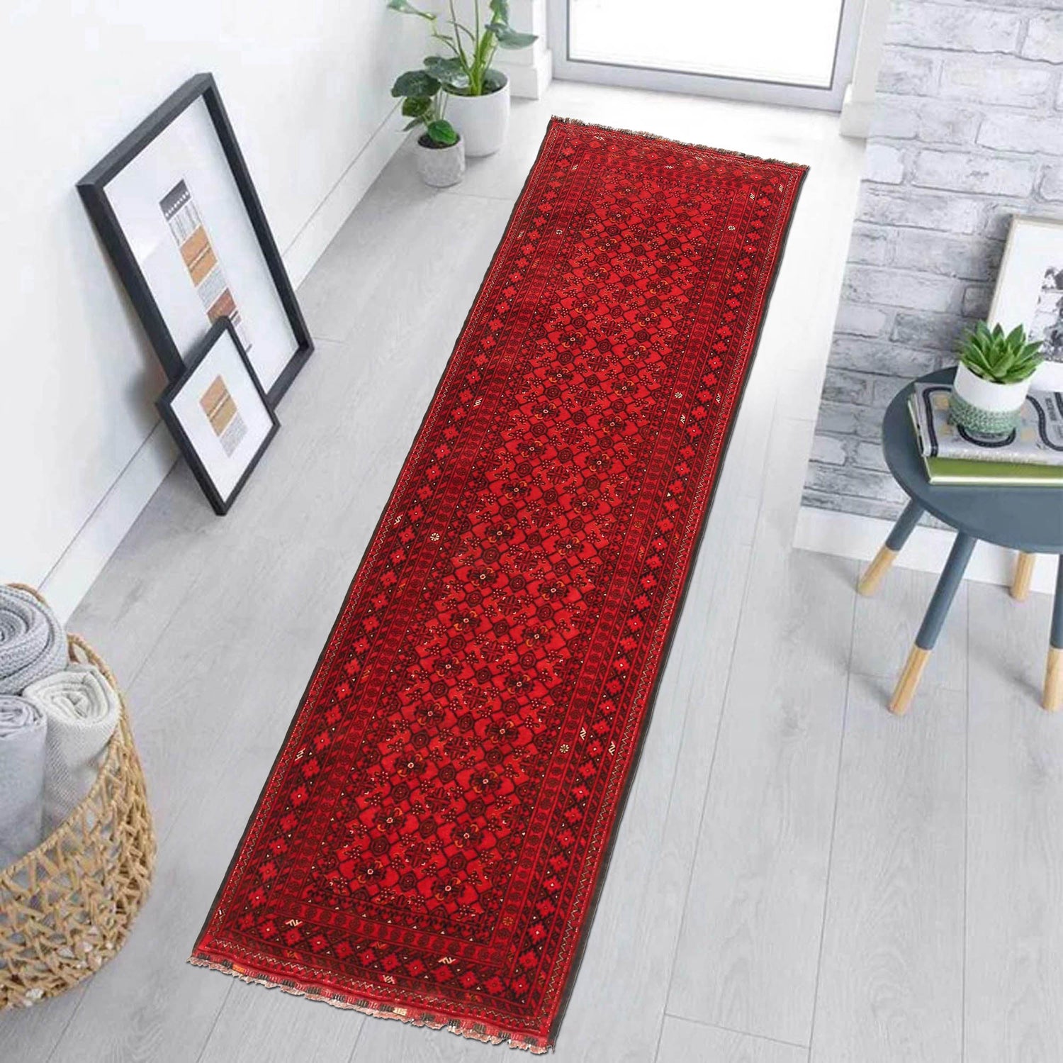 Khoja Roshnai Runner Handmade Red Floral 10' Runner
