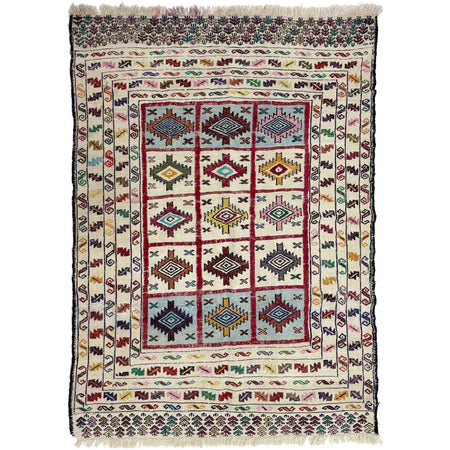 Soumak Kilim Area Rug Handmade Multi Pictorial 4x6 ft