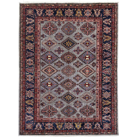 Kazak Rug Handmade Gray Medallion 7x10 ft