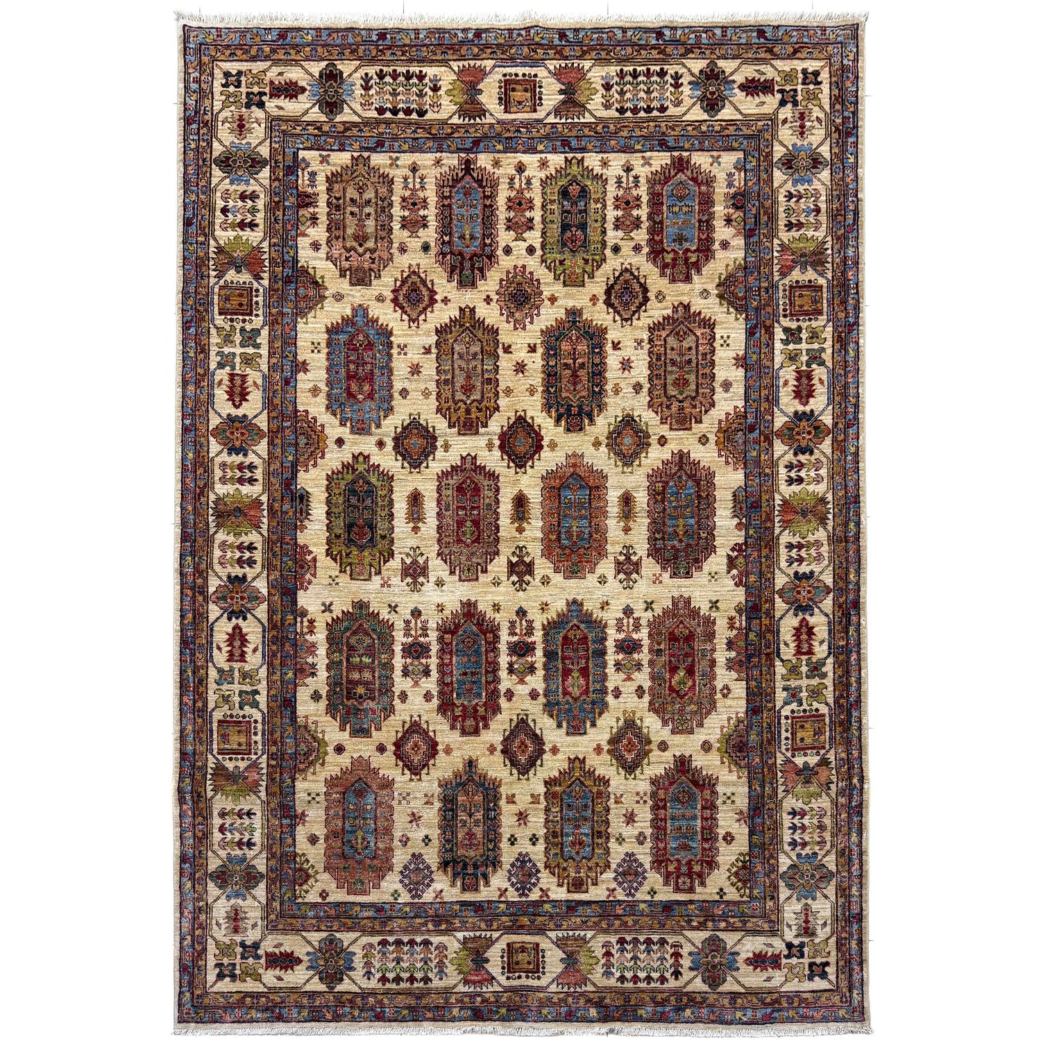 Waziri Area Rug Handmade Beige Medallion 7x10 ft