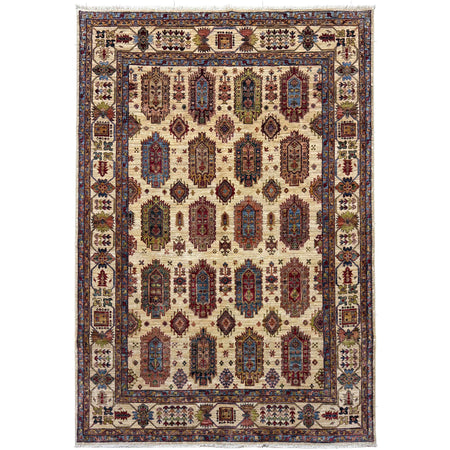 Waziri Area Rug Handmade Beige Medallion 7x10 ft