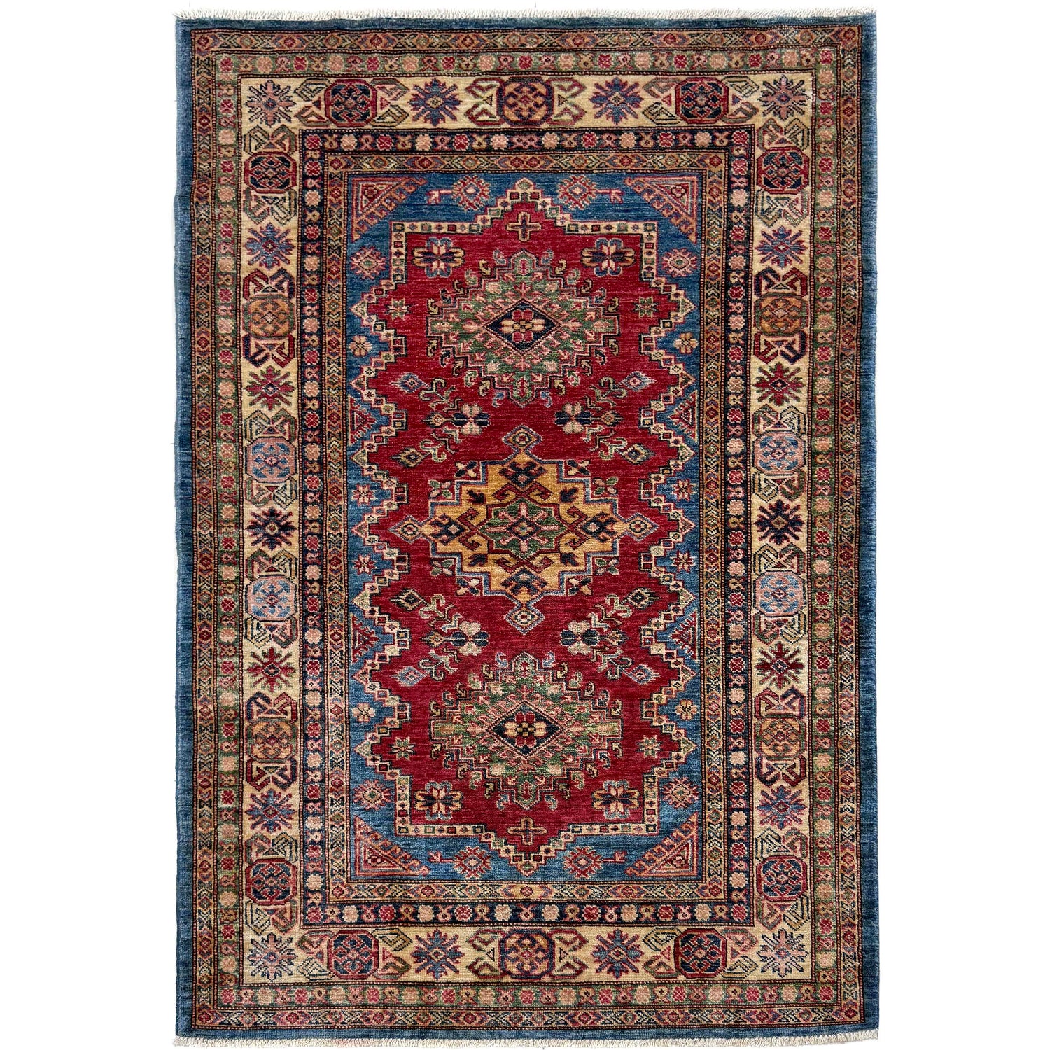 Kazak Rug Handmade Red Medallion 4x6 ft