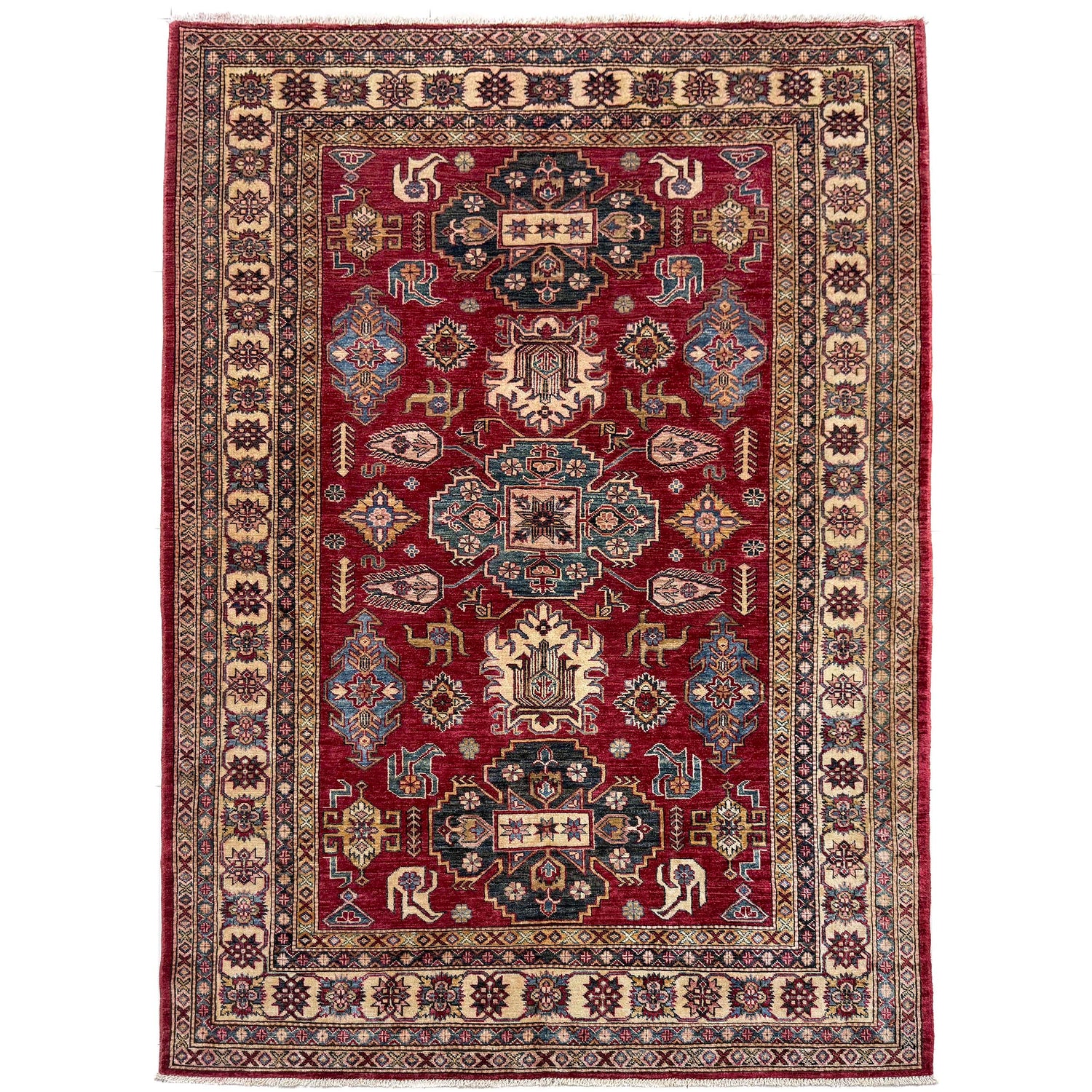 Kazak Rug Handmade Red Medallion 5x8 ft