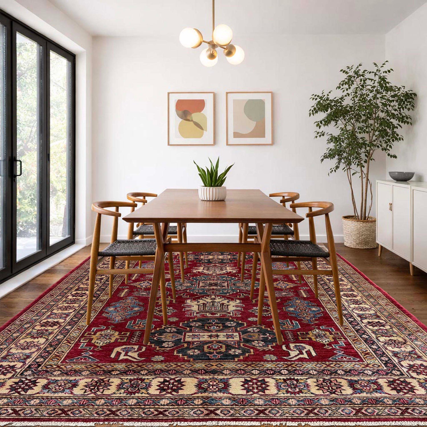 Kazak Rug Handmade Red Medallion 5x8 ft
