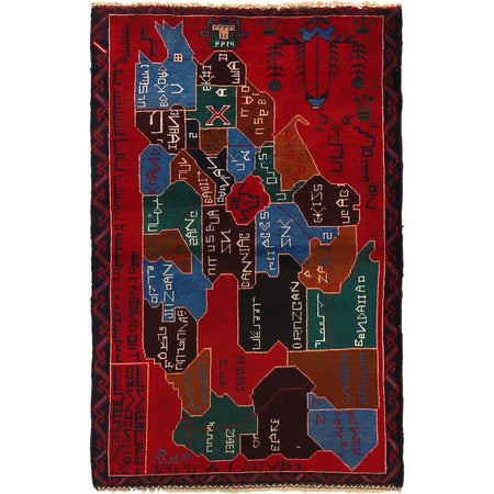 Pictorial Rug Handmade Red Design