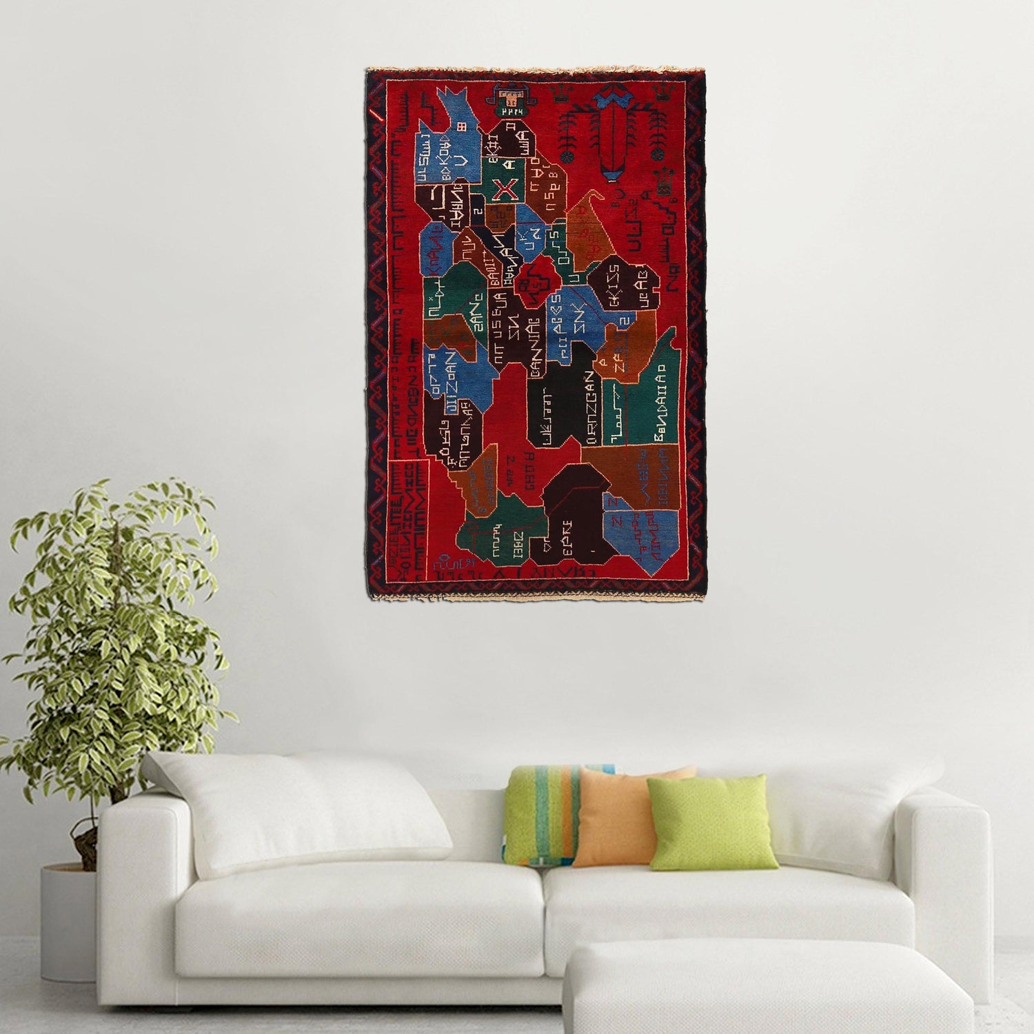 Pictorial Rug Handmade Red Design