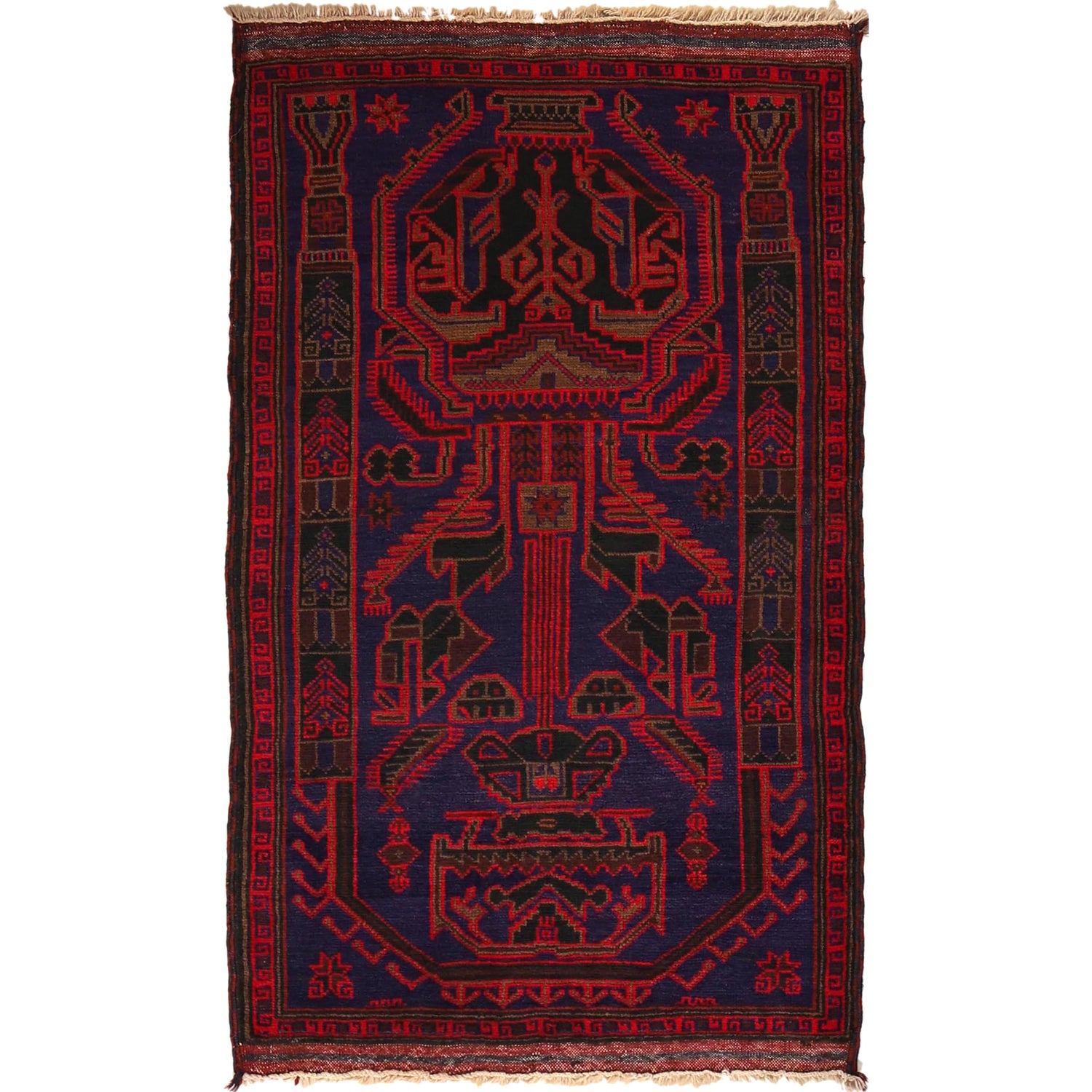 Baluchi Rug Handmade Navy Blue Geometric 3x5 ft