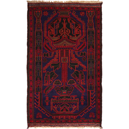 Baluchi Rug Handmade Navy Blue Geometric 3x5 ft