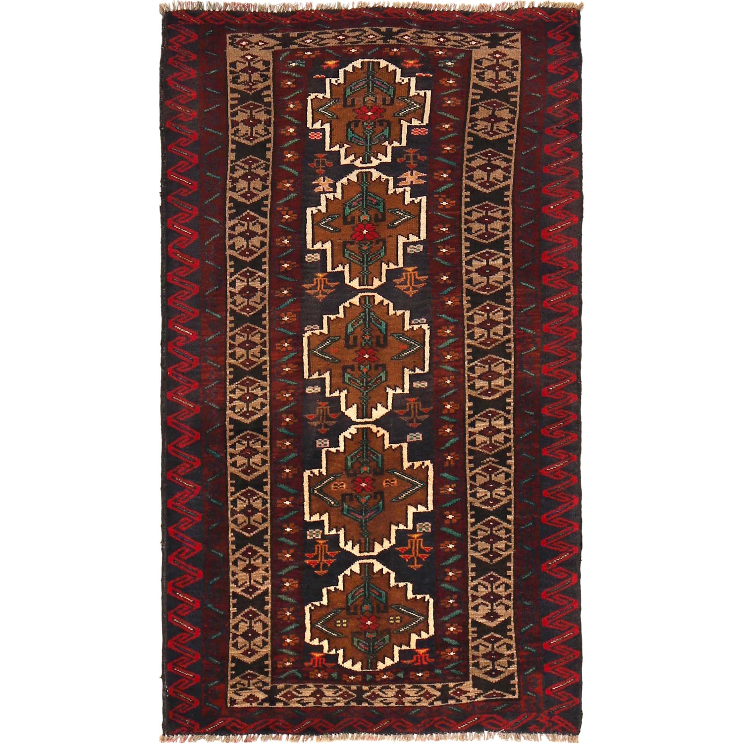 Baluchi Rug Handmade Multi Geometric 3x5 ft