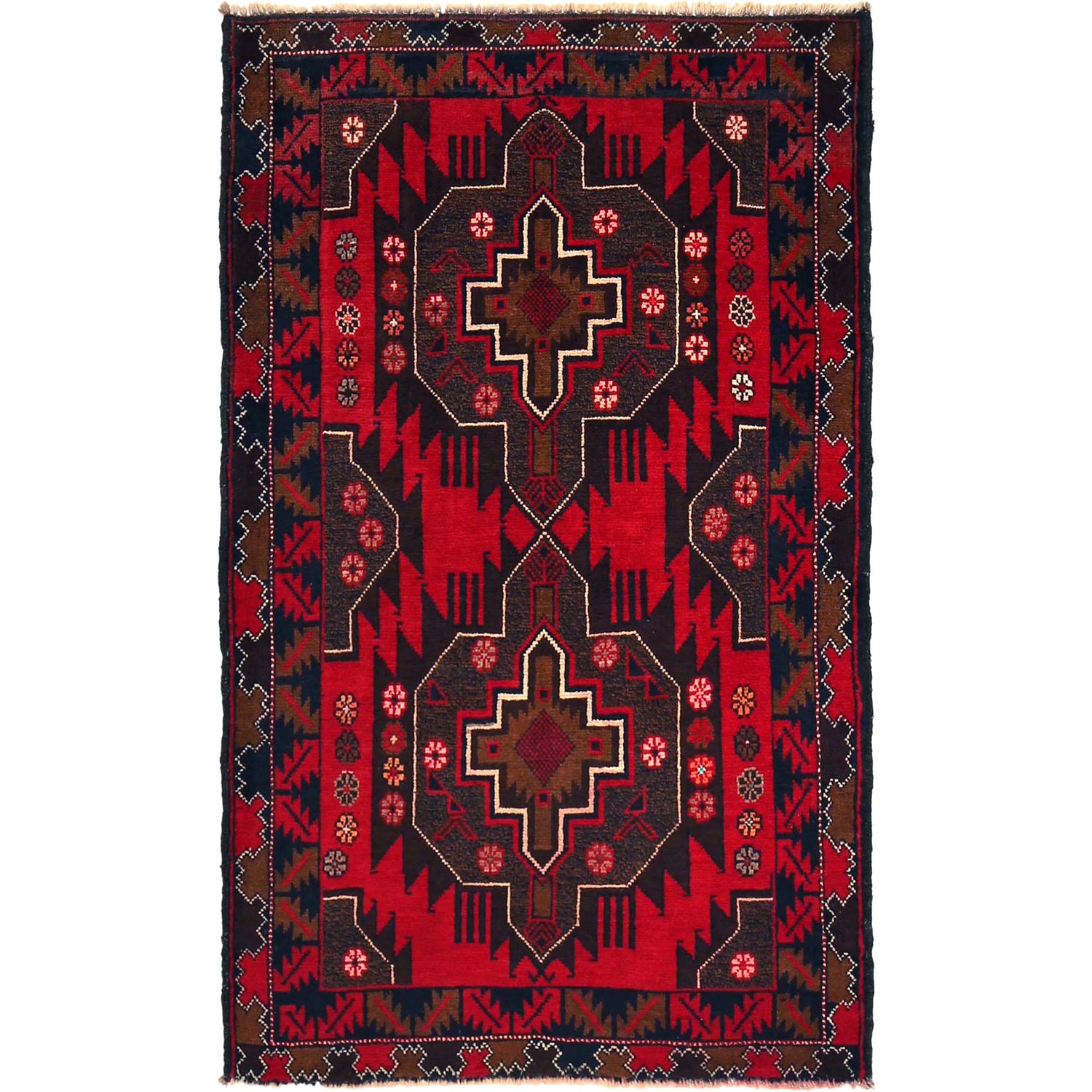 Baluchi Rug Handmade Red Geometric 3x5 ft
