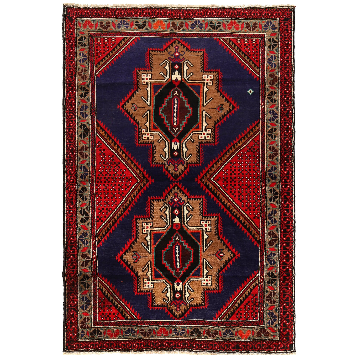 Baluchi Rug Handmade Blue Geometric 4x7 ft