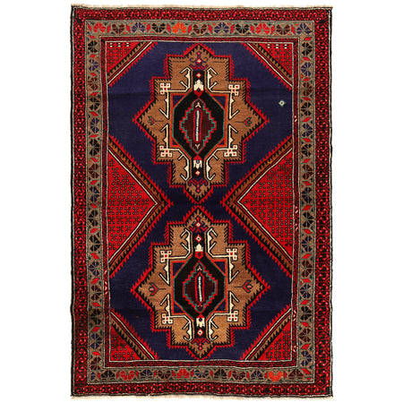 Baluchi Rug Handmade Blue Geometric 4x7 ft