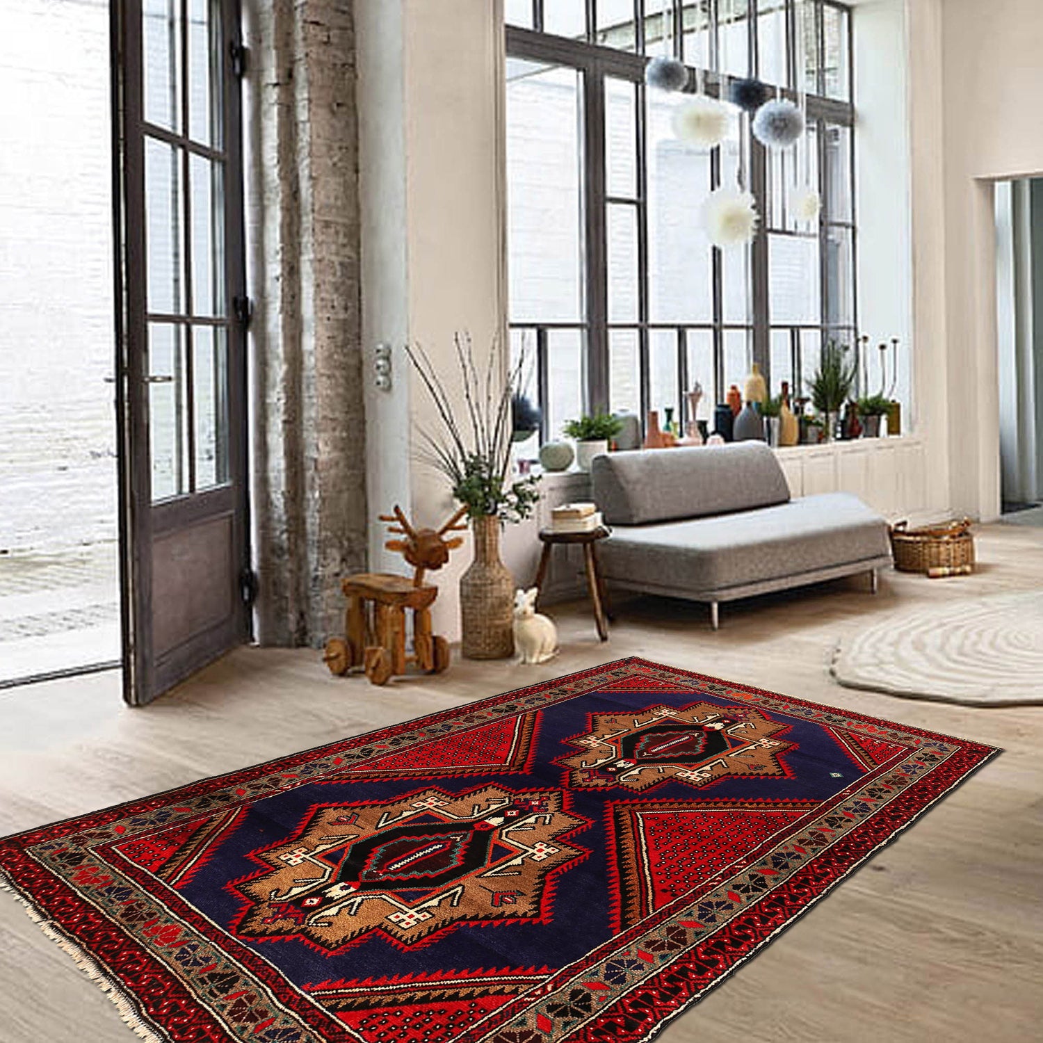 Baluchi Rug Handmade Blue Geometric 4x7 ft