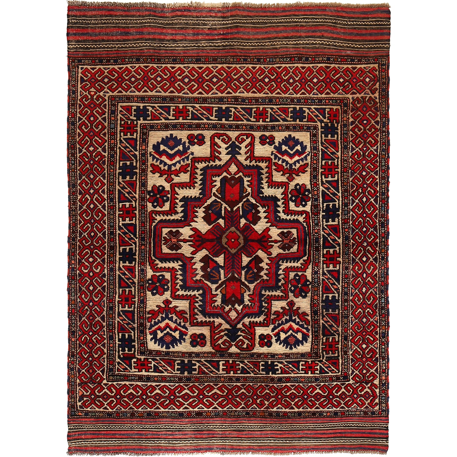 Barjasta Area Rug Handmade Beige Floral 4x6 ft