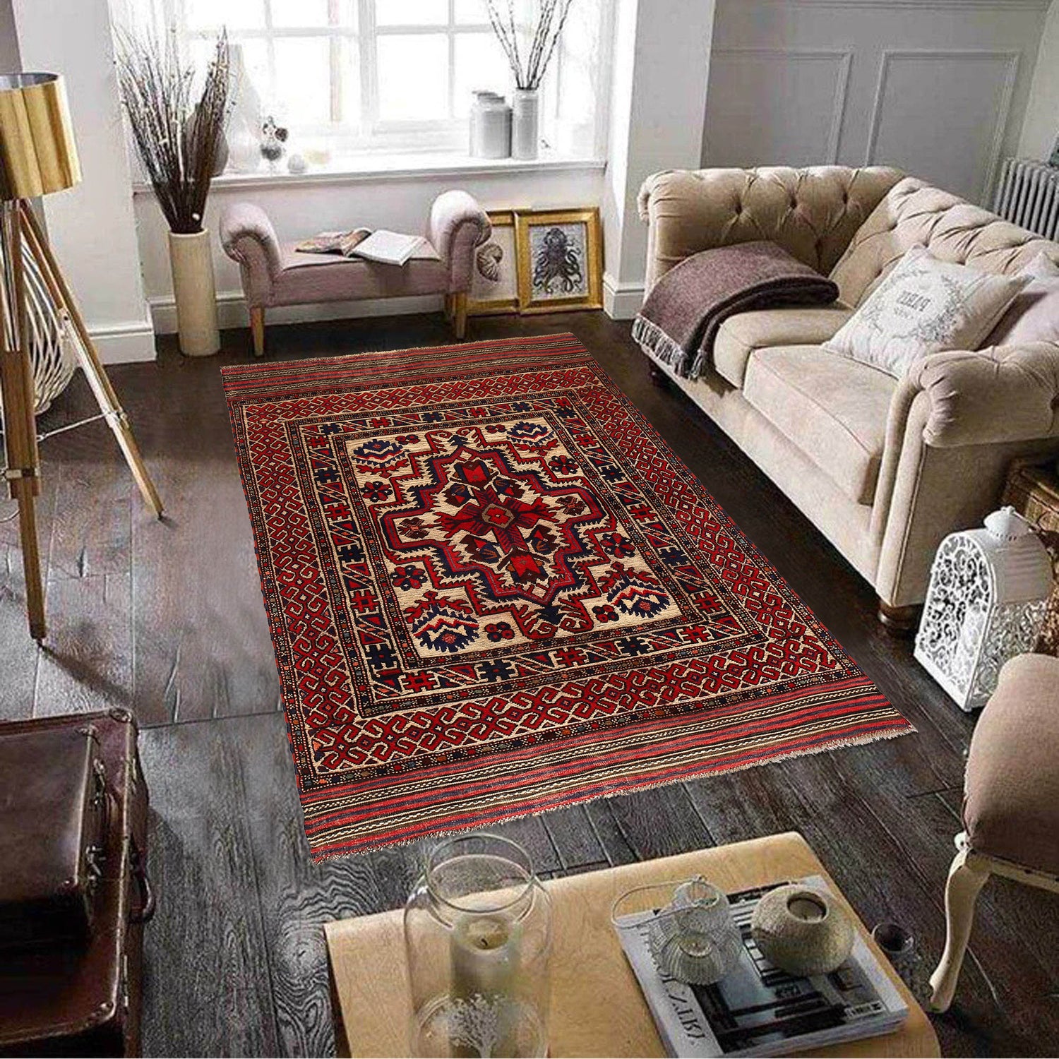 Barjasta Area Rug Handmade Beige Floral 4x6 ft