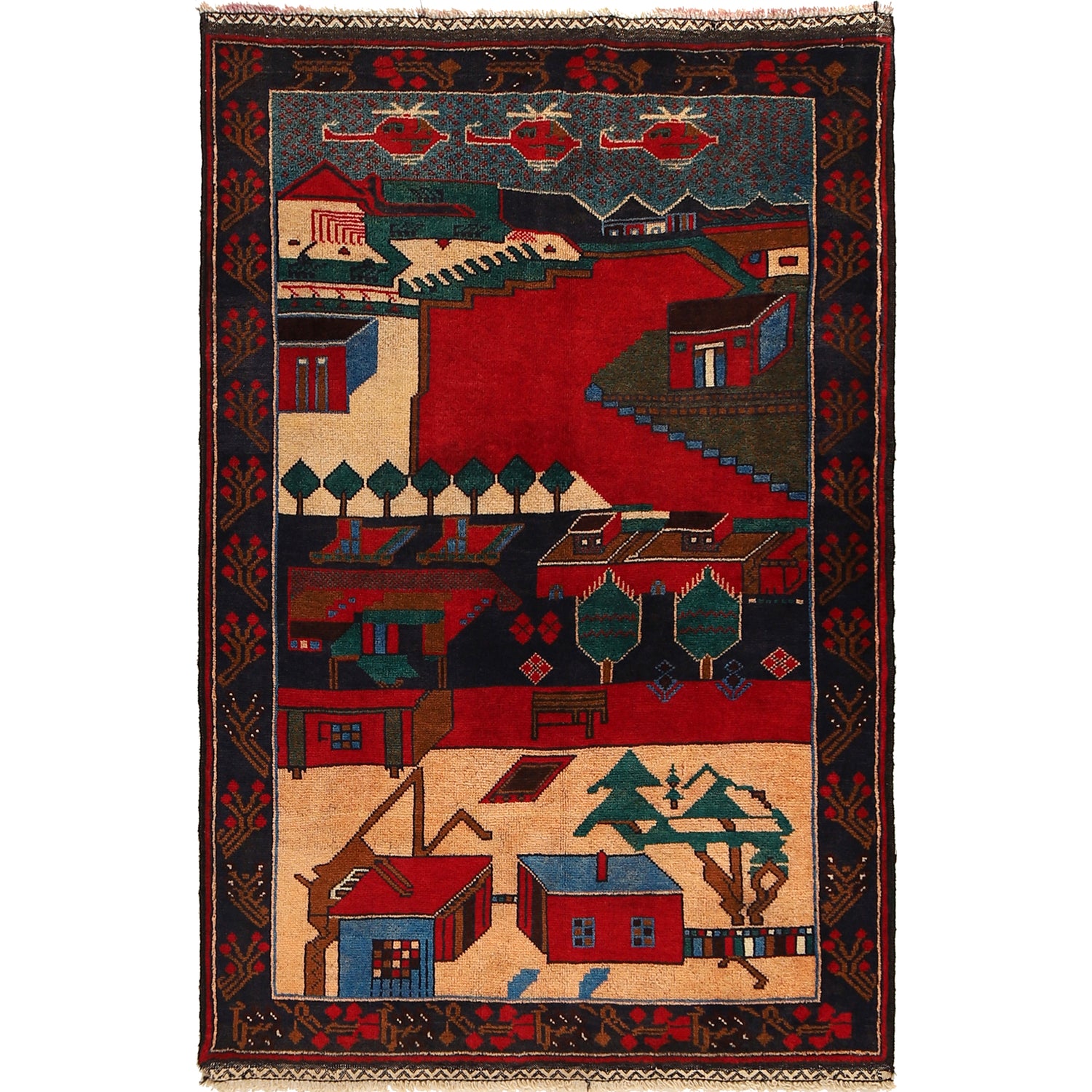 Pictorial Rug Handmade Multi Design