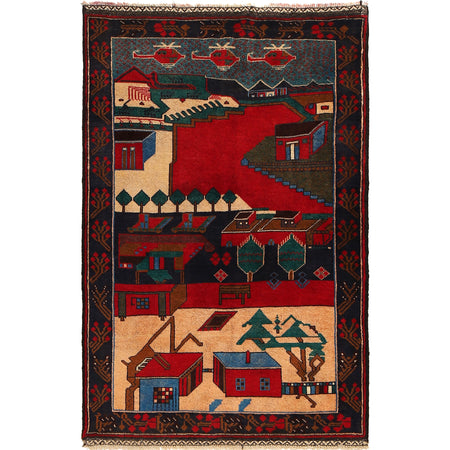 Pictorial Rug Handmade Multi Design