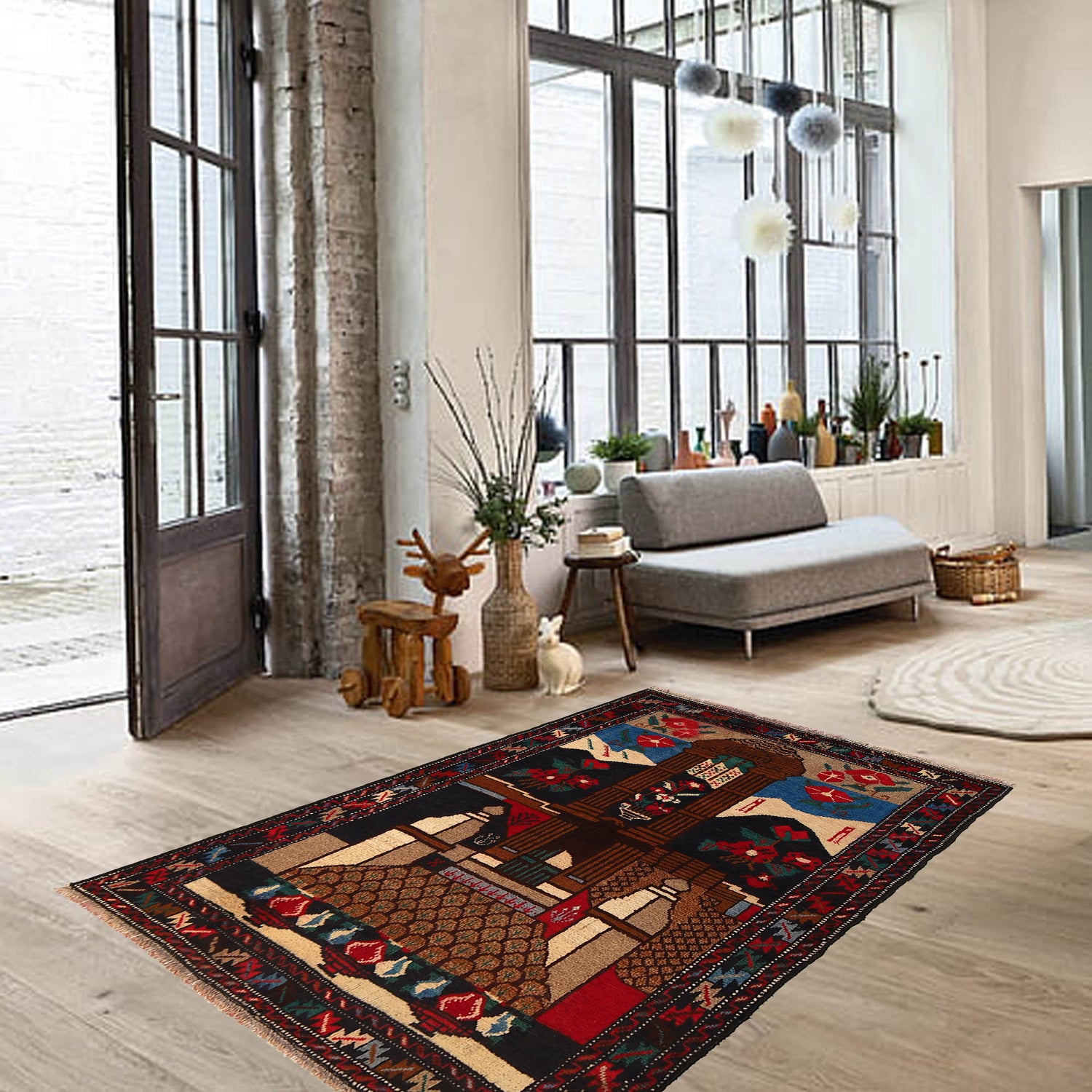 Pictorial Rug Handmade Multi Design