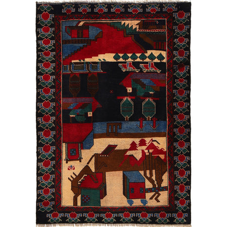 Pictorial Rug Handmade Multi Design