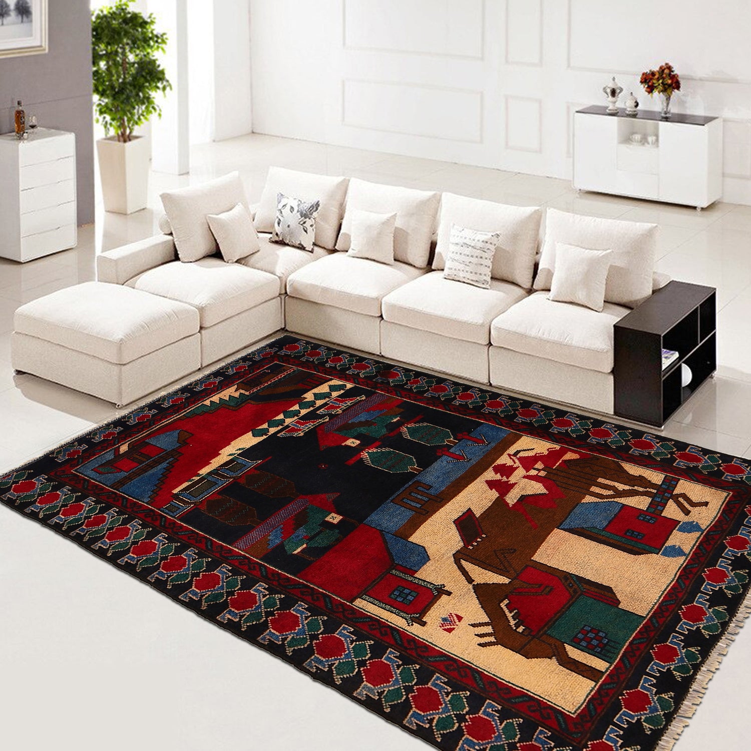 Pictorial Rug Handmade Multi Design