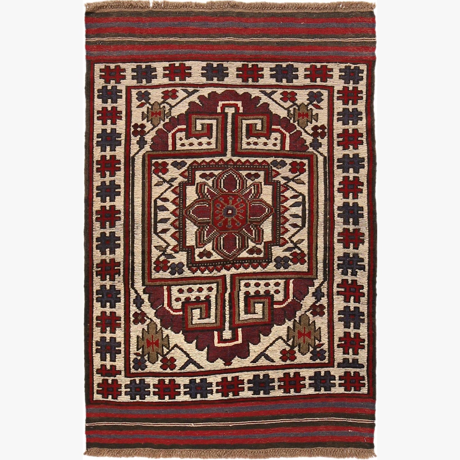 Saghari Kilim Area Rug Handmade Beige Floral 3x5 ft