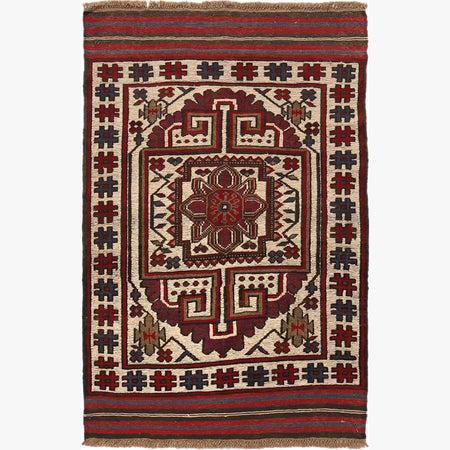 Saghari Kilim Area Rug Handmade Beige Floral 3x5 ft