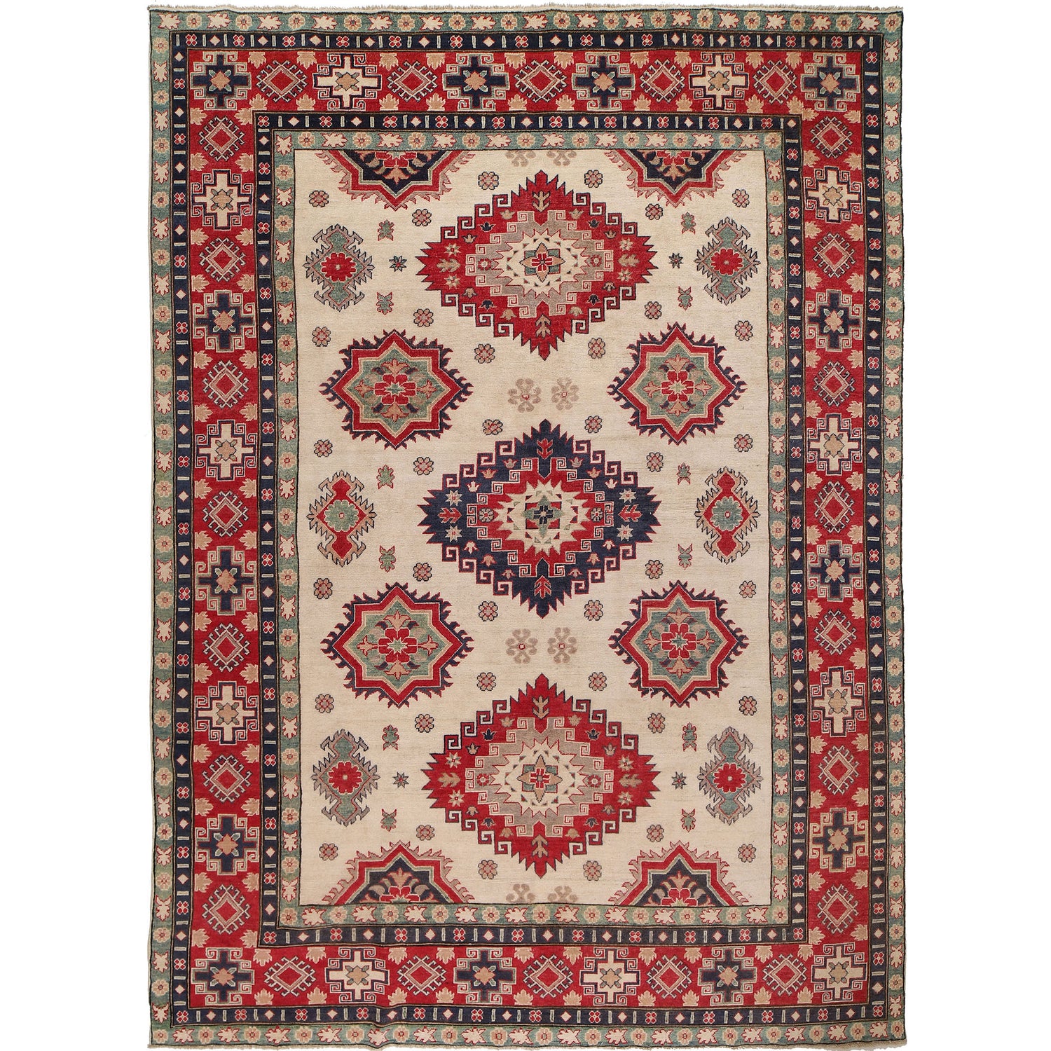 Kazak Rug Handmade Ivory Medallion 9x12 ft