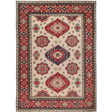 Kazak Rug Handmade Ivory Medallion 9x12 ft
