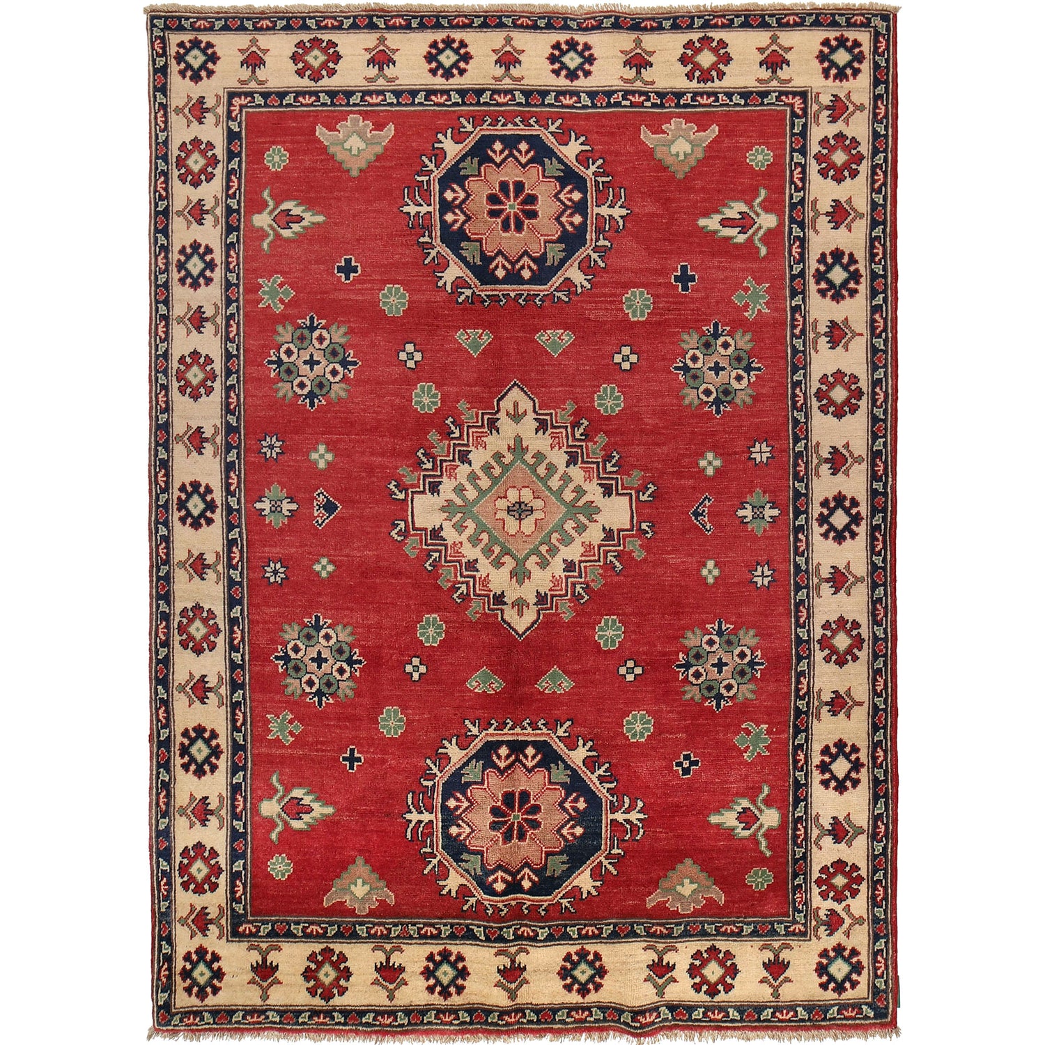 Kazak Rug Handmade Red Medallion 4x7 ft