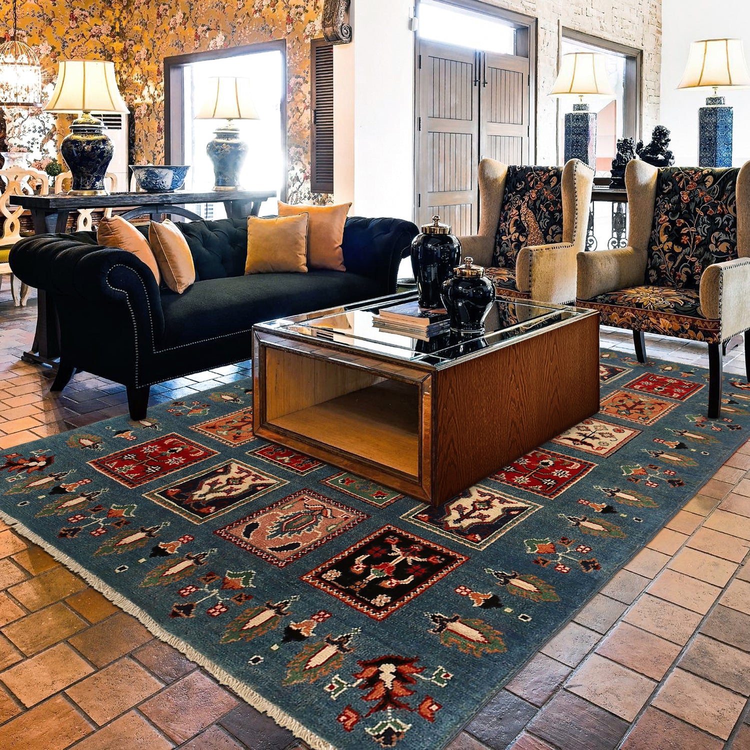 Bakhtiar Area Rug Handmade Blue Medallion 4x6 ft