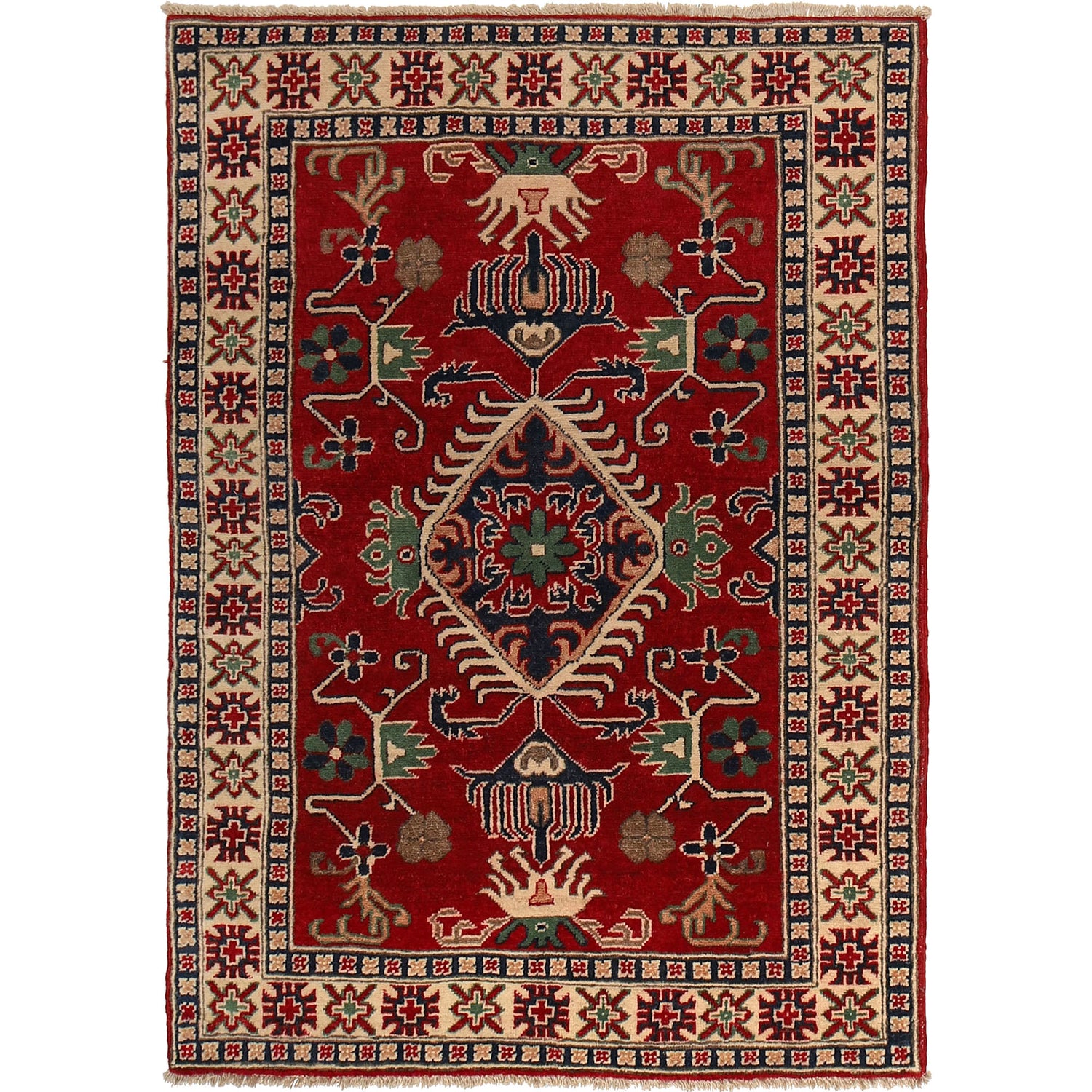 Kazak Rug Handmade Red Medallion 3x5 ft