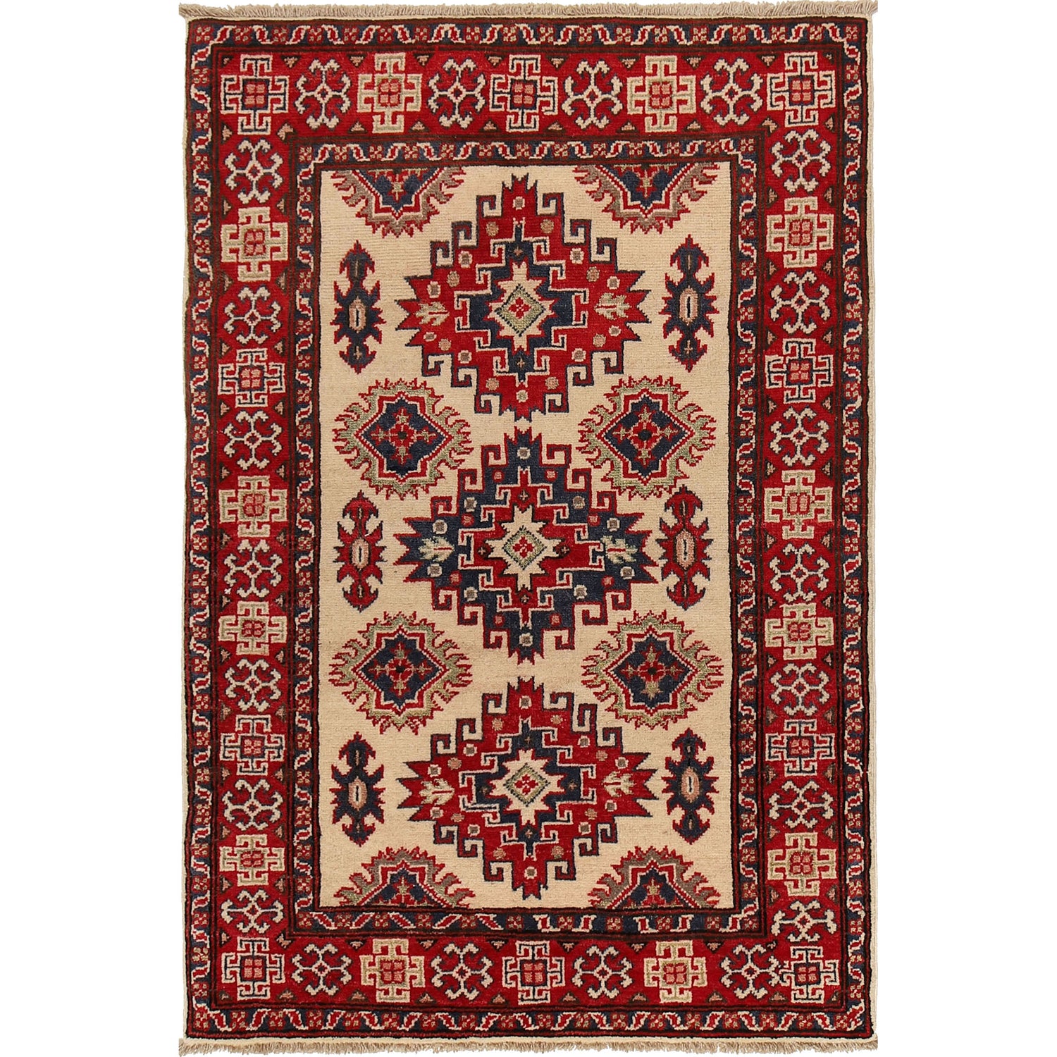 Kazak Rug Handmade Ivory Medallion 3x5 ft