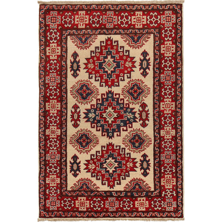 Kazak Rug Handmade Ivory Medallion 3x5 ft