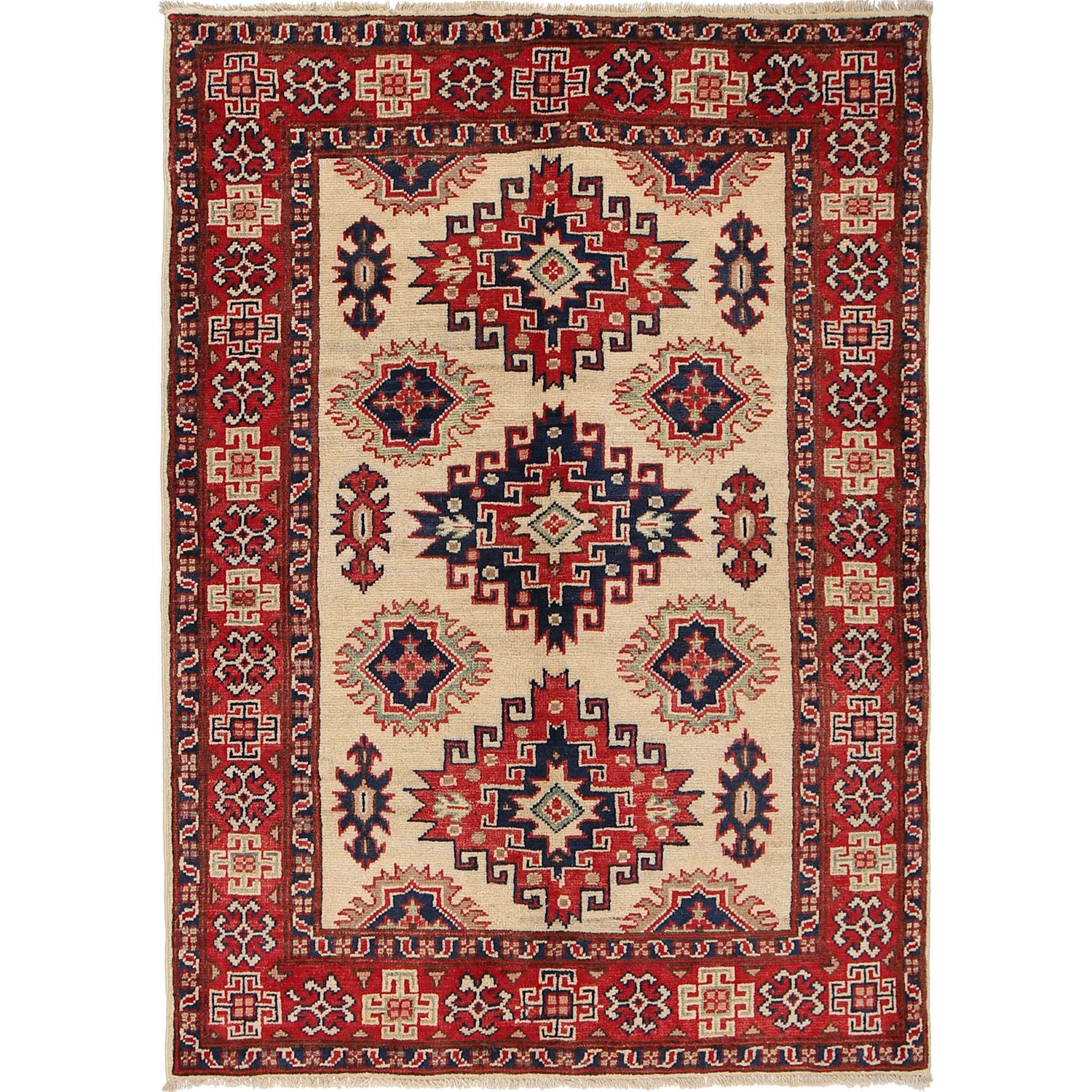 Kazak Rug Handmade Ivory Medallion 3x5 ft