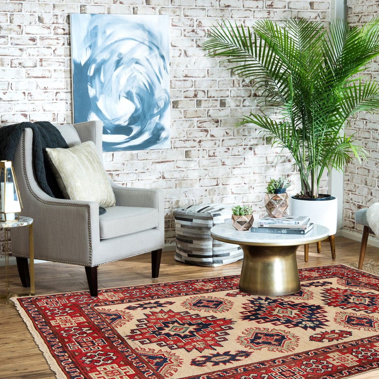 Kazak Rug Handmade Ivory Medallion 3x5 ft