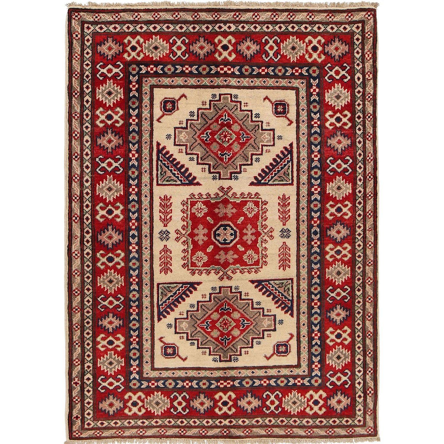 Kazak Rug Handmade Ivory Medallion 3x5 ft
