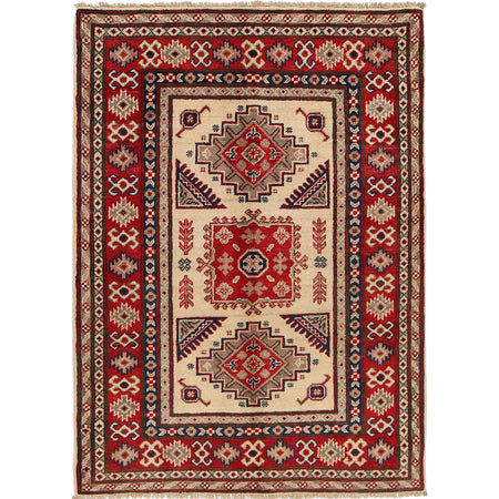 Kazak Rug Handmade Ivory Medallion 3x5 ft