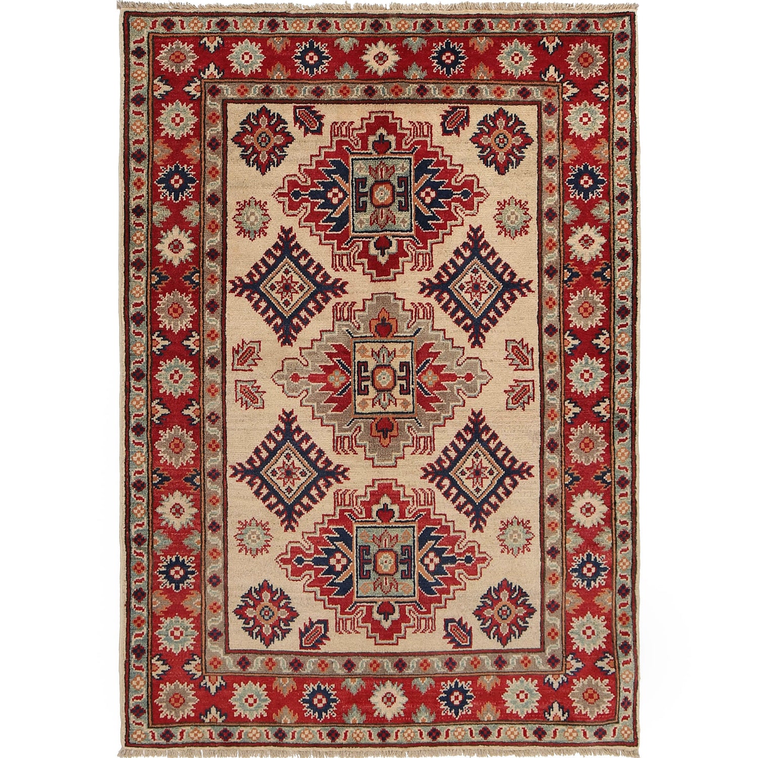 Kazak Rug Handmade Ivory Medallion 3x5 ft