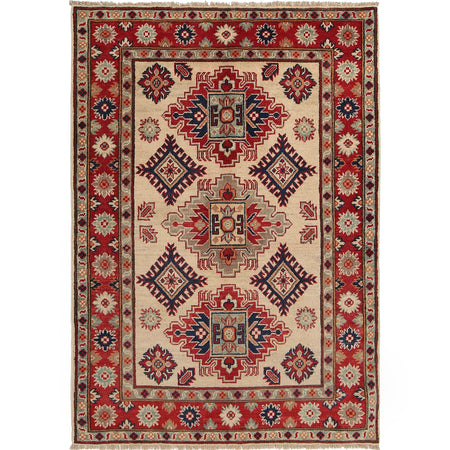 Kazak Rug Handmade Ivory Medallion 3x5 ft