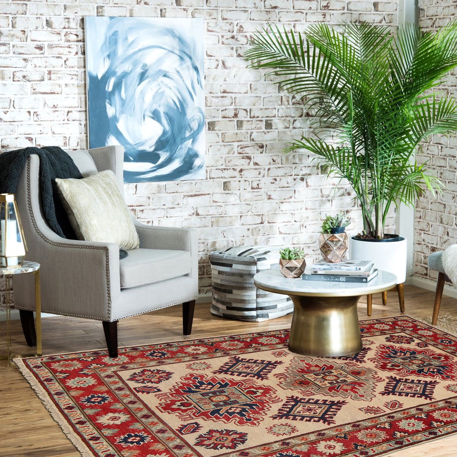 Kazak Rug Handmade Ivory Medallion 3x5 ft