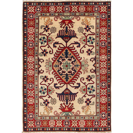 Kazak Rug Handmade Ivory Medallion 3x5 ft