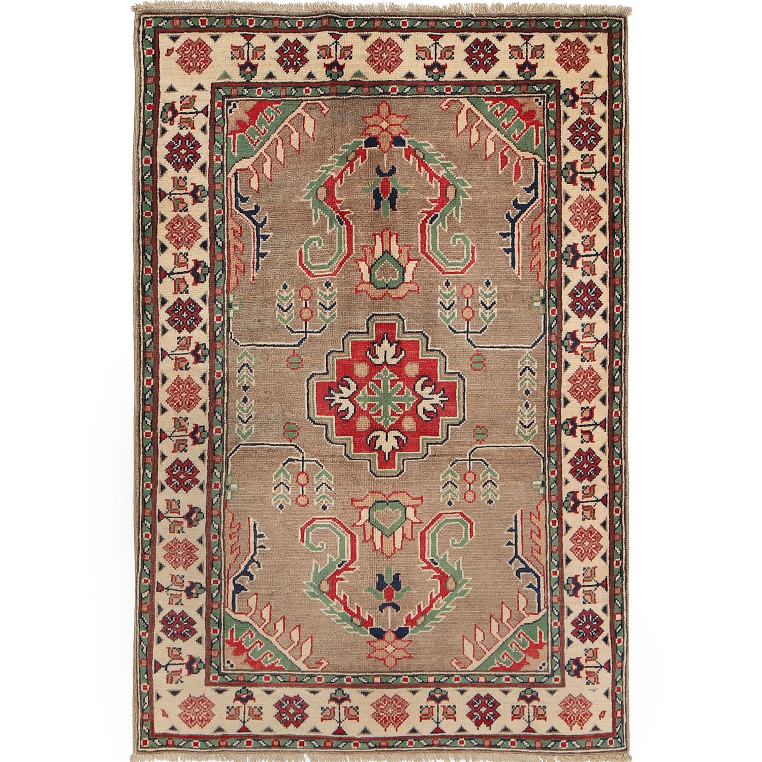 Kazak Rug Handmade Gray Medallion 3x5 ft