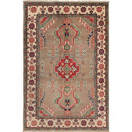 Kazak Rug Handmade Gray Medallion 3x5 ft